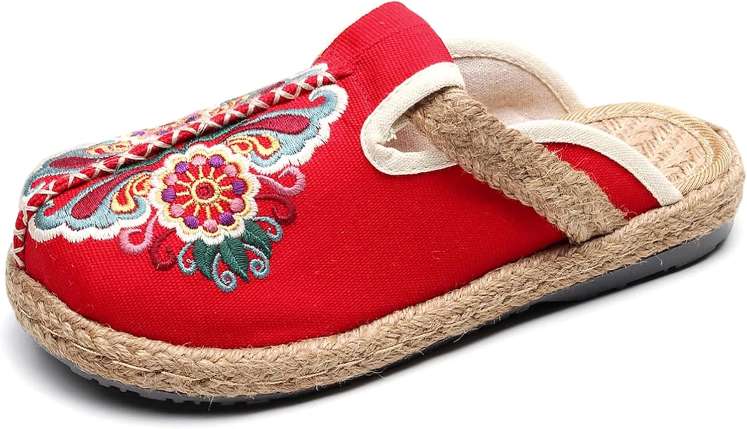 Hee grand Women's Embroidered Espadrilles Slip On Mule Slippers Ethnic Style Cotton and Linen Flats Retro Chinese Style