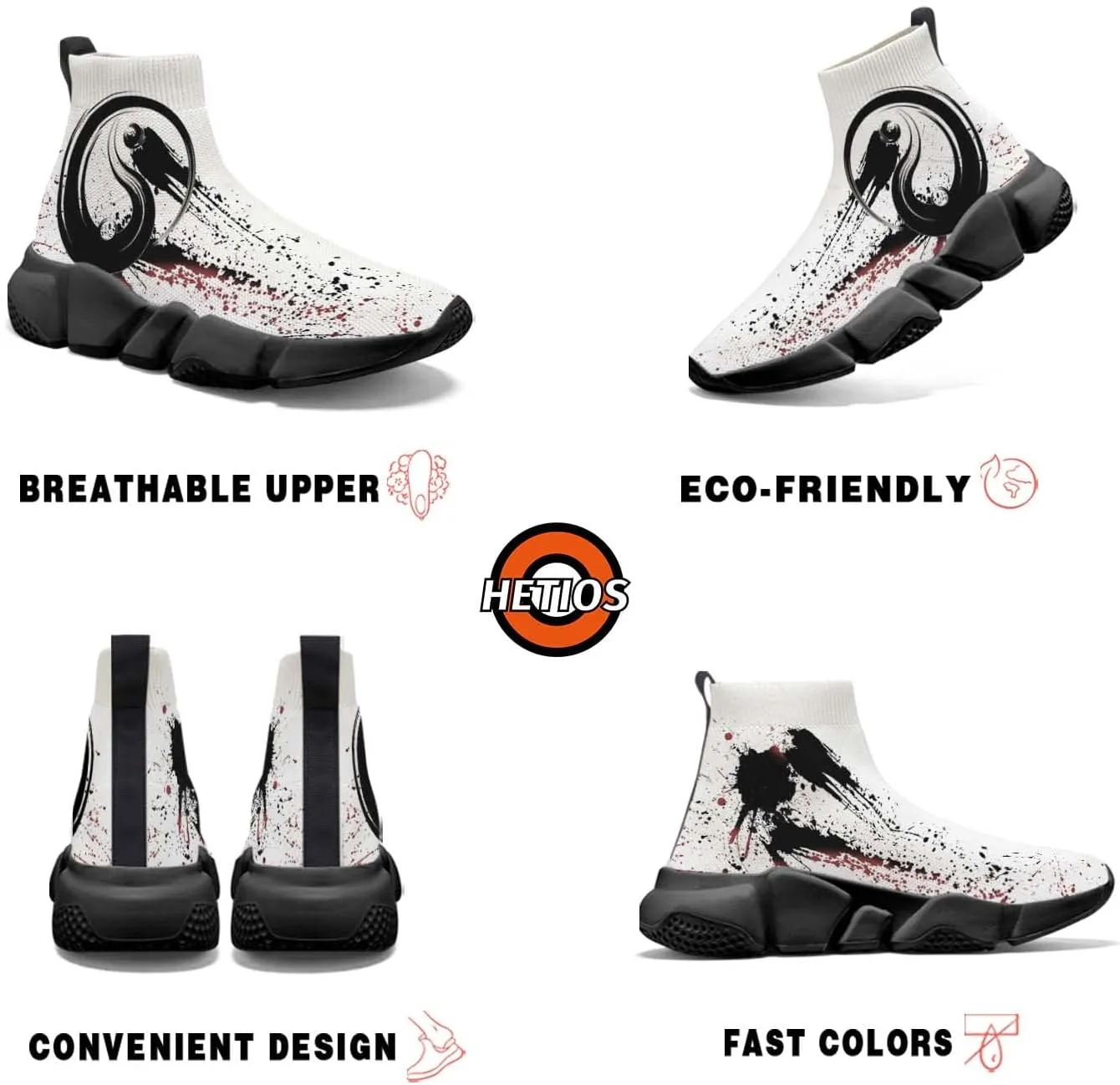 Hetios Mens Walking Shoes Graffiti Sneakers Running Shoes Sock Shoes Lightweight Comfy Breathable Multicolor