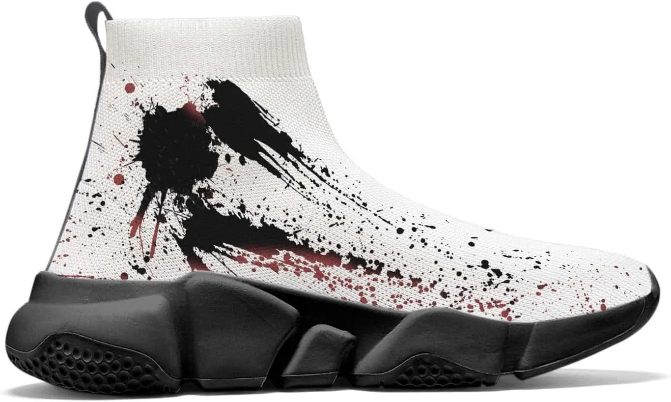 Hetios Mens Walking Shoes Graffiti Sneakers Running Shoes Sock Shoes Lightweight Comfy Breathable Multicolor