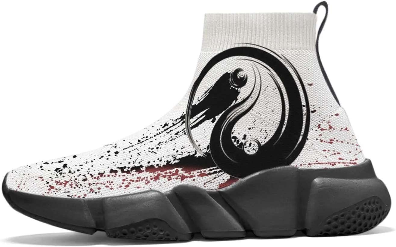 Hetios Mens Walking Shoes Graffiti Sneakers Running Shoes Sock Shoes Lightweight Comfy Breathable Multicolor
