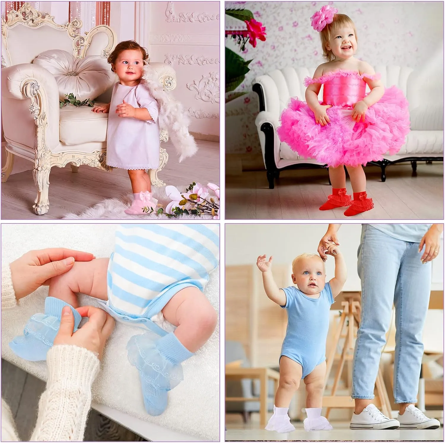 Hillban 9 Pairs Baby Lace Socks Girls' Ruffle Socks for Newborn Infants Princess Frilly Lace Cotton