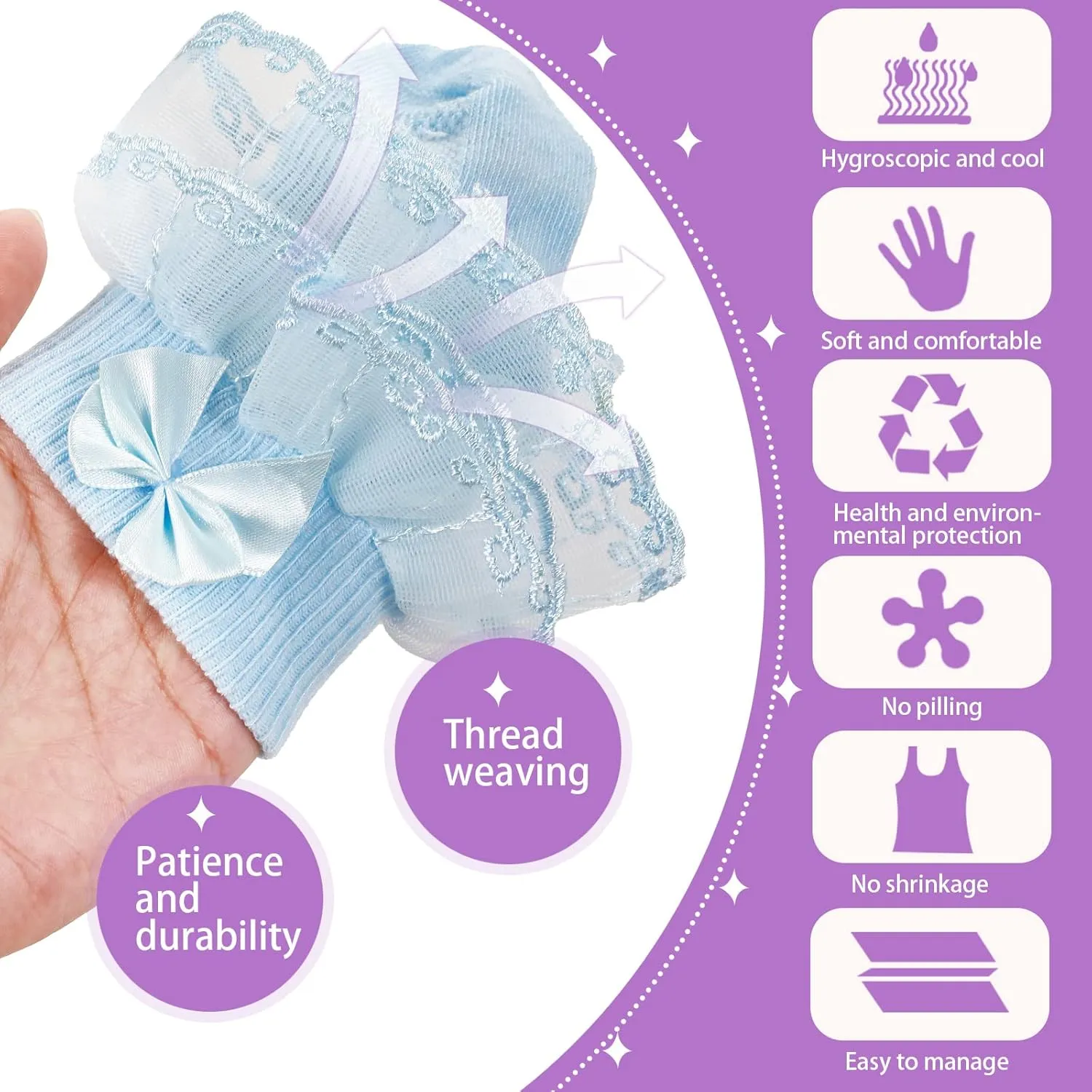 Hillban 9 Pairs Baby Lace Socks Girls' Ruffle Socks for Newborn Infants Princess Frilly Lace Cotton