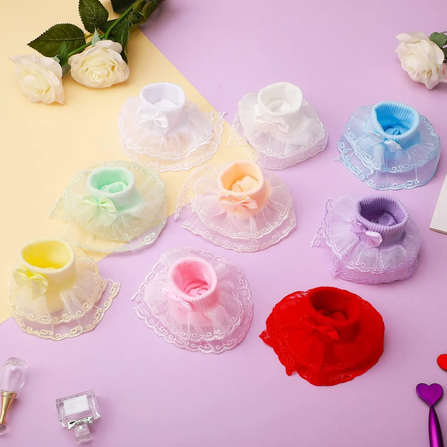 Hillban 9 Pairs Baby Lace Socks Girls' Ruffle Socks for Newborn Infants Princess Frilly Lace Cotton