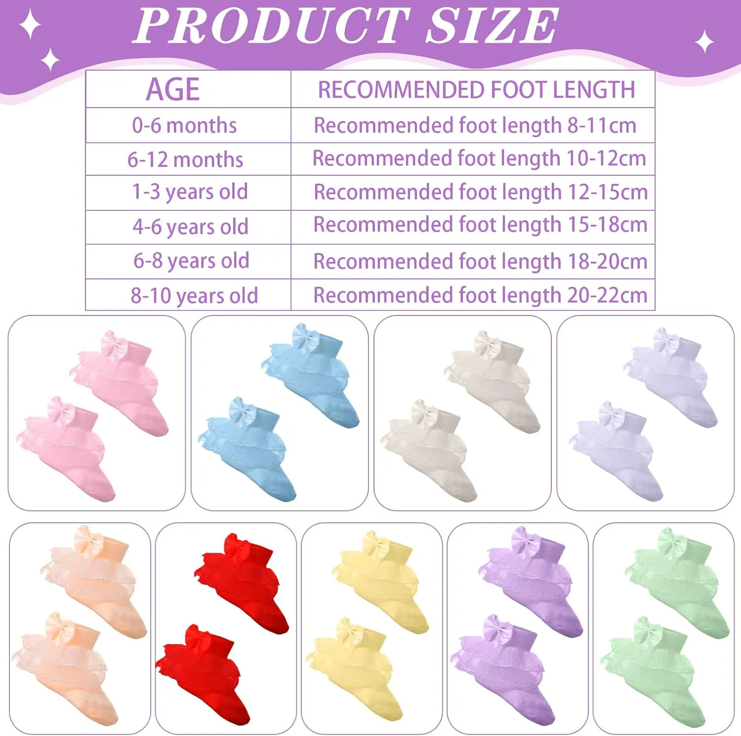 Hillban 9 Pairs Baby Lace Socks Girls' Ruffle Socks for Newborn Infants Princess Frilly Lace Cotton