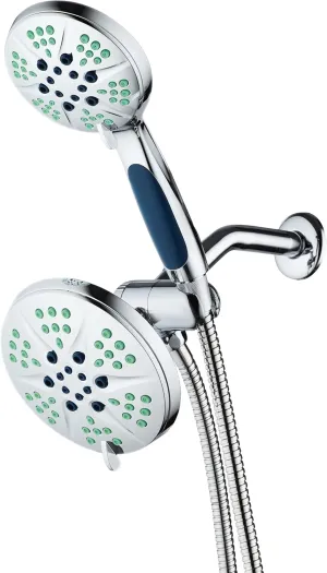 Hotel Spa NOTILUS High Pressure Luxury 3-in-1 Rain Shower Spa Combo, 2-Zone Anti-Clog Nozzles- 6 Settings, 6'', Anti-Slip Grip, Metal Fittings, Stainless Steel Hose, Chrome