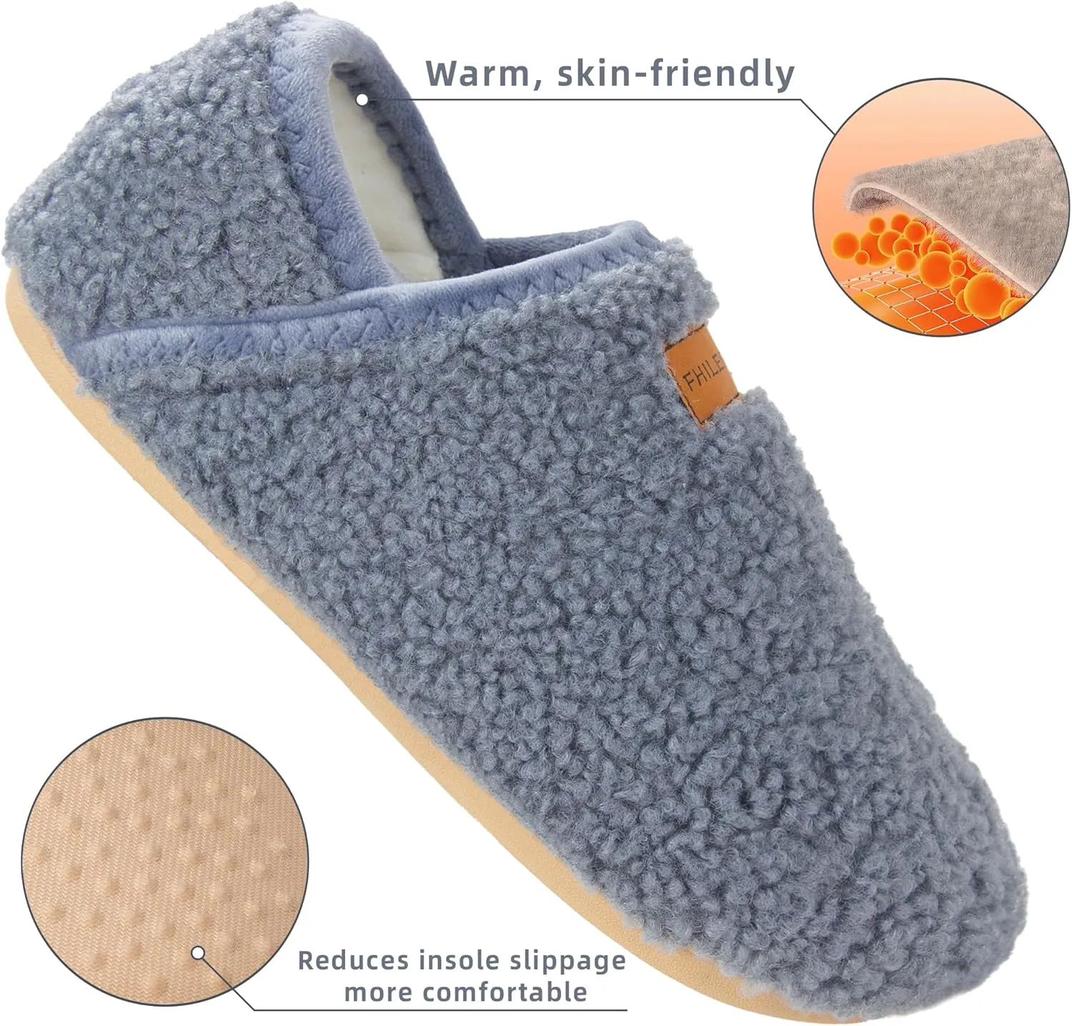 House Slippers for Women Soft-Lightweight House Shoes Men’s Furry Slippers Socks with Rubber Sole for Indoor Outdoor Use