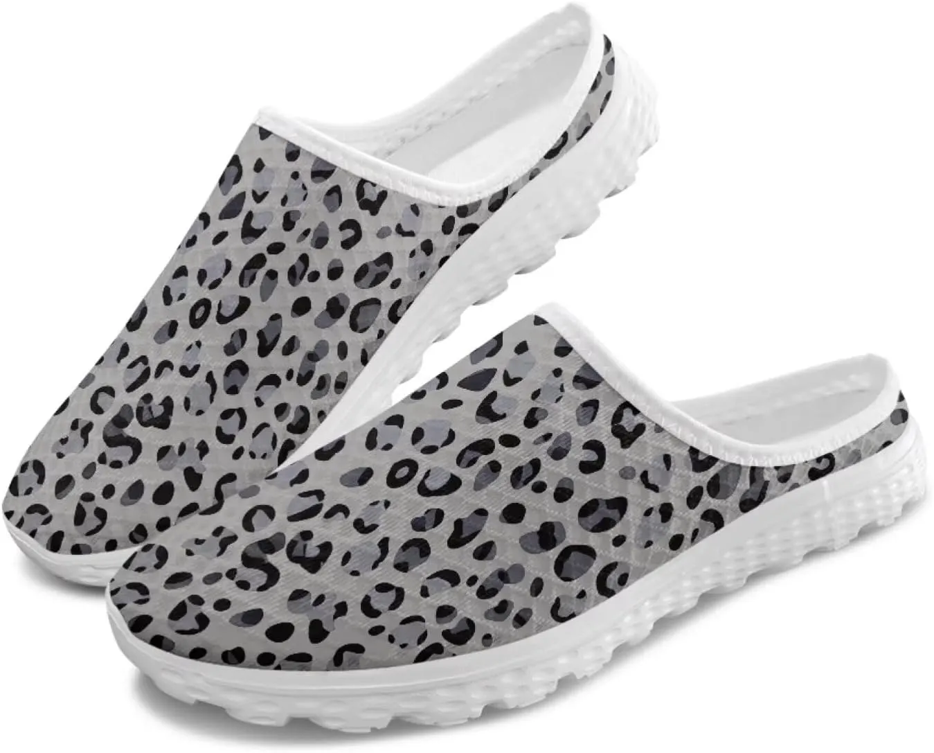 Howilath Animal Print Mule Shoes for Women Garden Clogs Leopard Print Slip on Walking Shoes Mule Sneakers Breathable Loafers