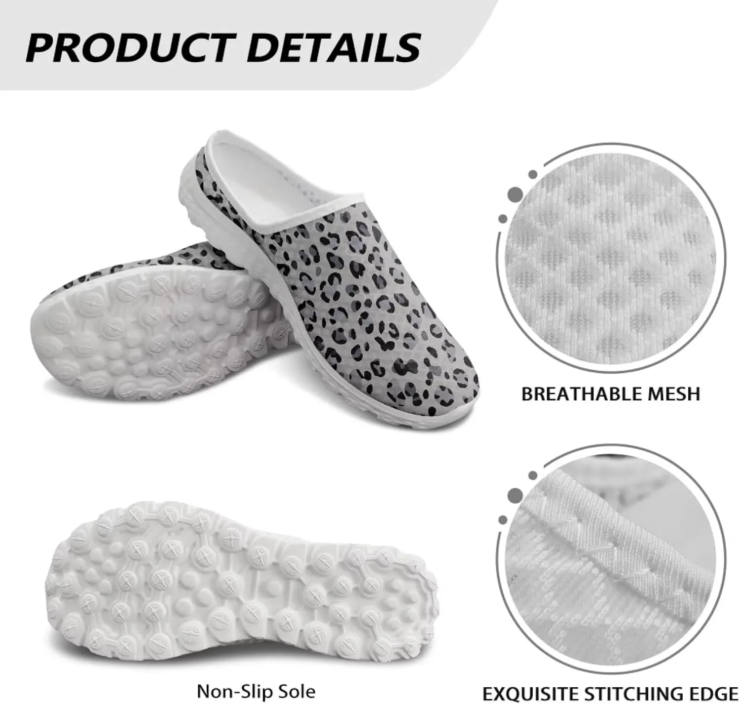 Howilath Animal Print Mule Shoes for Women Garden Clogs Leopard Print Slip on Walking Shoes Mule Sneakers Breathable Loafers