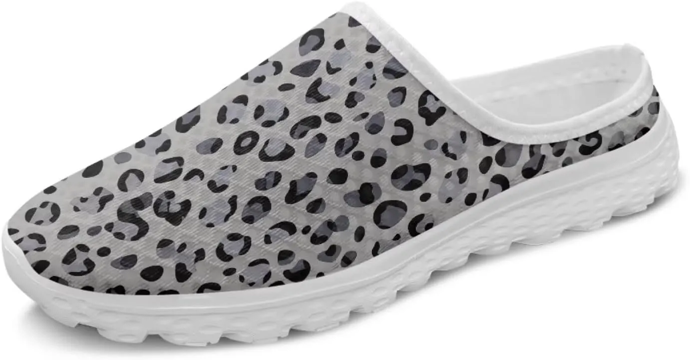 Howilath Animal Print Mule Shoes for Women Garden Clogs Leopard Print Slip on Walking Shoes Mule Sneakers Breathable Loafers