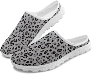 Howilath Animal Print Mule Shoes for Women Garden Clogs Leopard Print Slip on Walking Shoes Mule Sneakers Breathable Loafers
