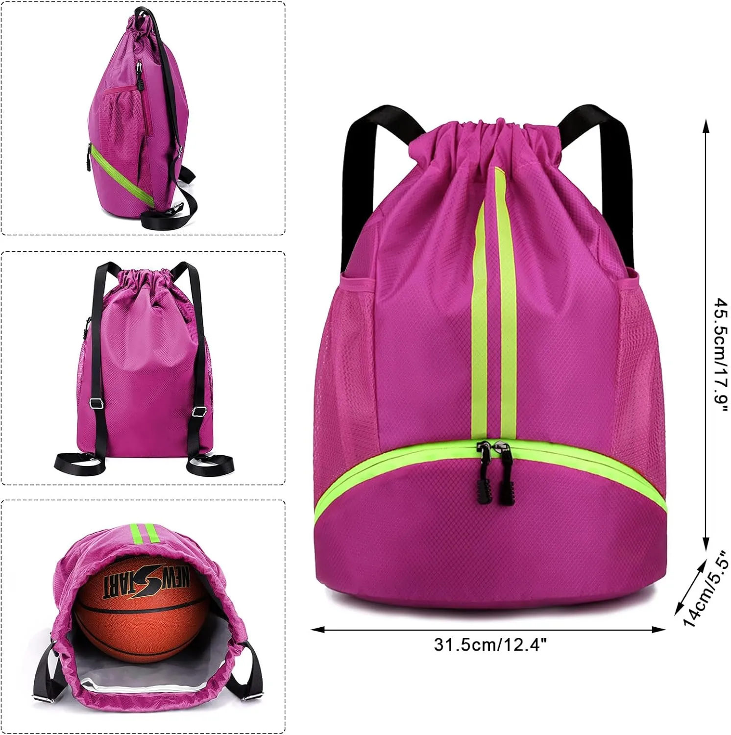 HUA ANGEL Waterproof Drawstring Backpack Lightweight Nylon Gym Bag with Shoe Compartment for Travel Swimming Sports Outdoor
