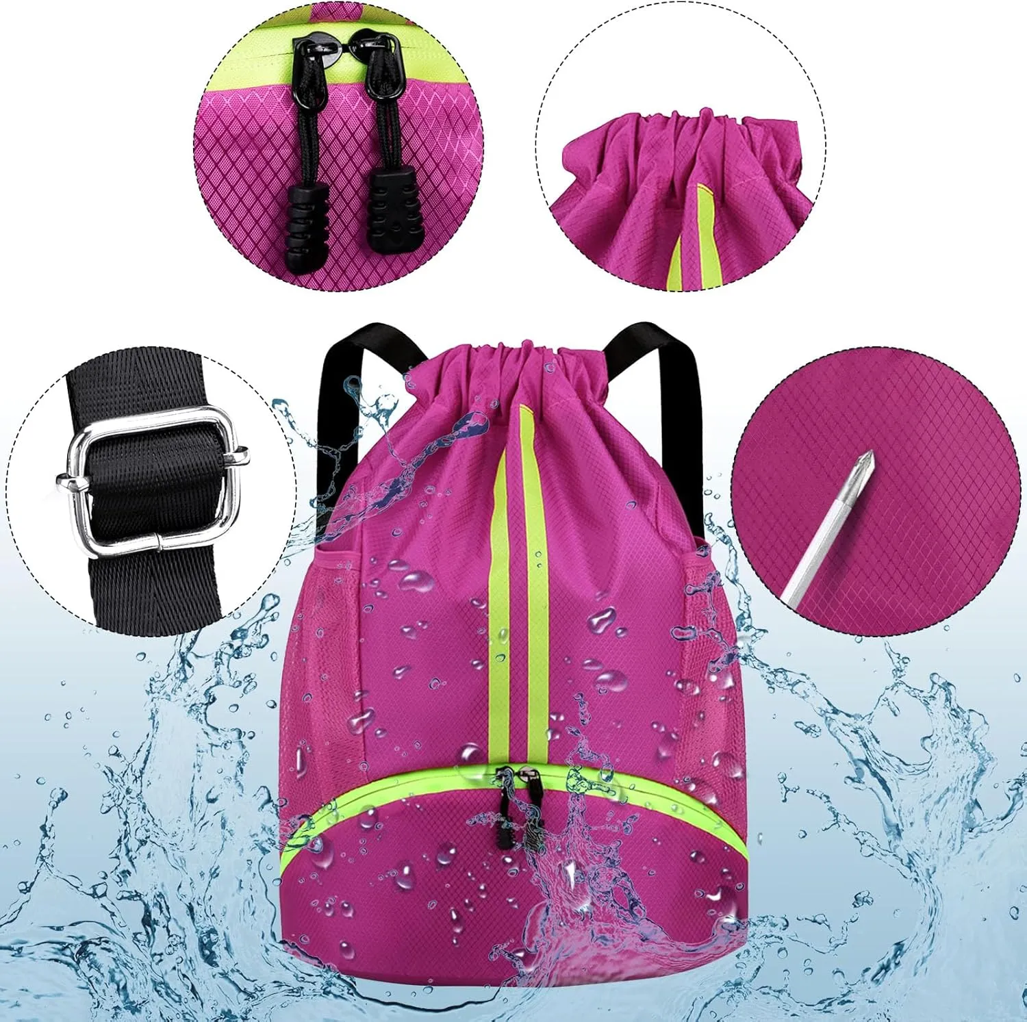 HUA ANGEL Waterproof Drawstring Backpack Lightweight Nylon Gym Bag with Shoe Compartment for Travel Swimming Sports Outdoor