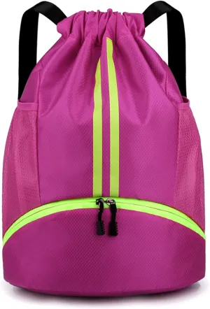 HUA ANGEL Waterproof Drawstring Backpack Lightweight Nylon Gym Bag with Shoe Compartment for Travel Swimming Sports Outdoor