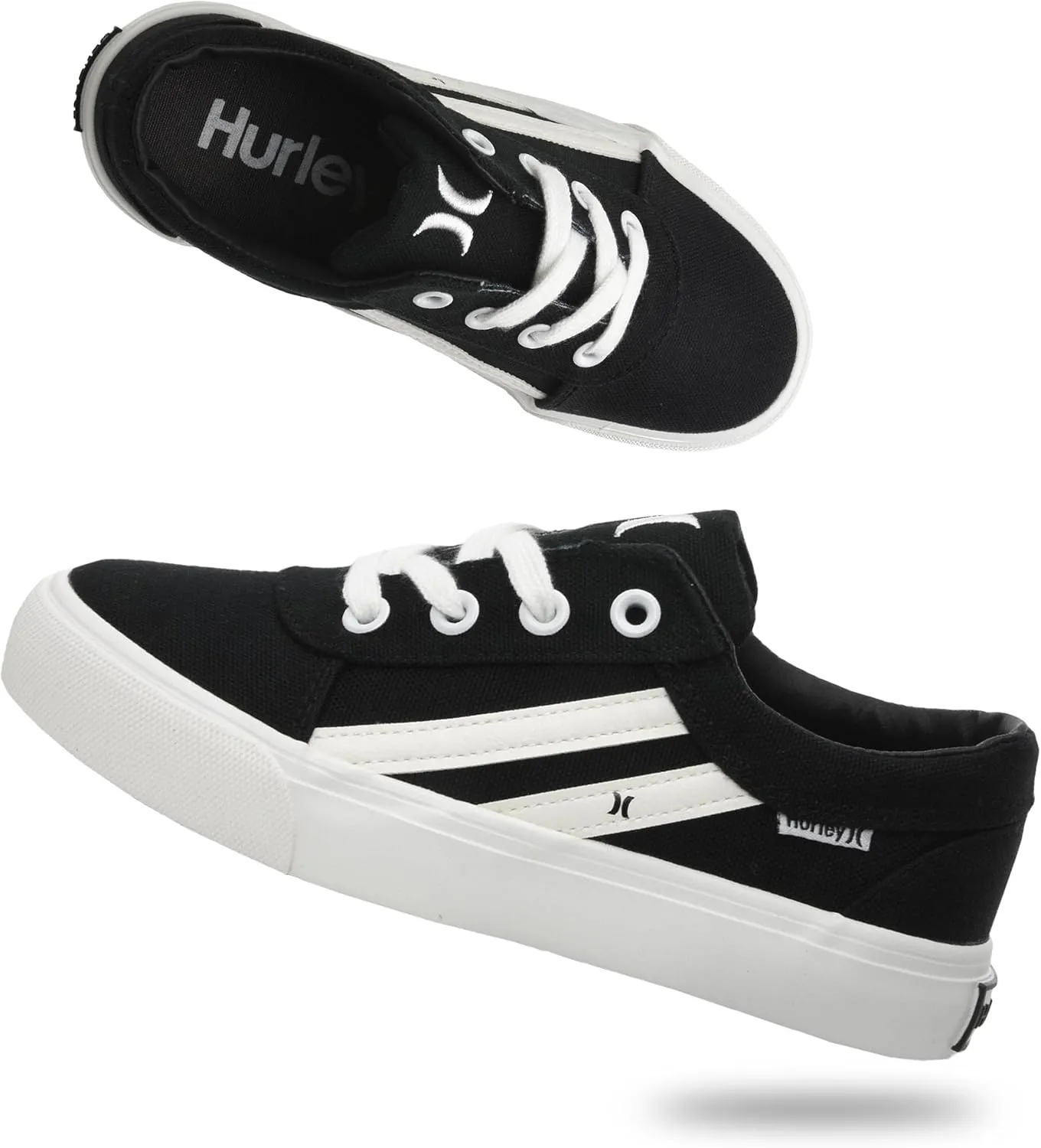 Hurley Boardy Kids Lace Up Canvas Sneakers – Low Cut Skateboarding Shoes for Kids, Sports Shoes for Boys and Girls