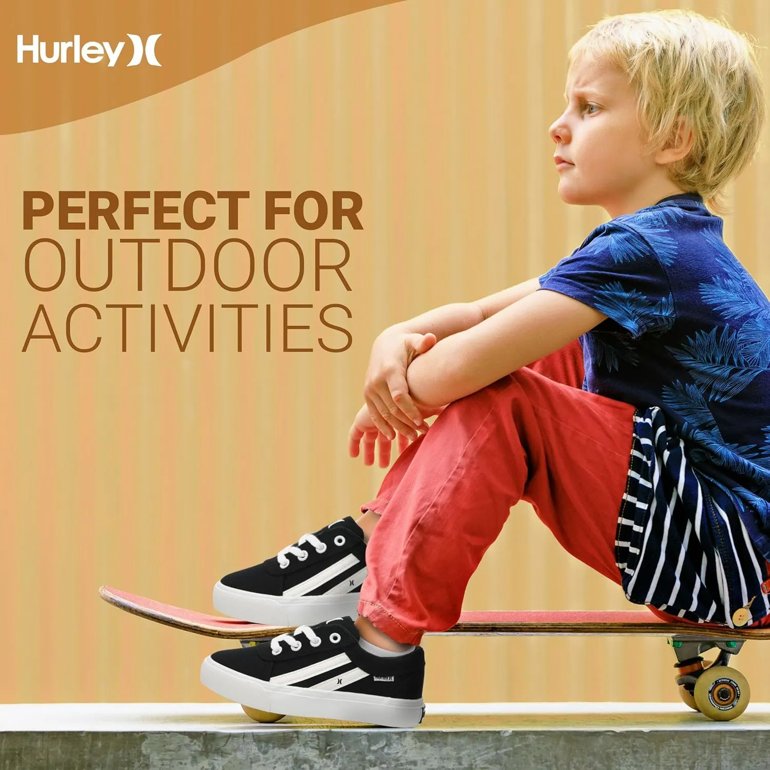 Hurley Boardy Kids Lace Up Canvas Sneakers – Low Cut Skateboarding Shoes for Kids, Sports Shoes for Boys and Girls
