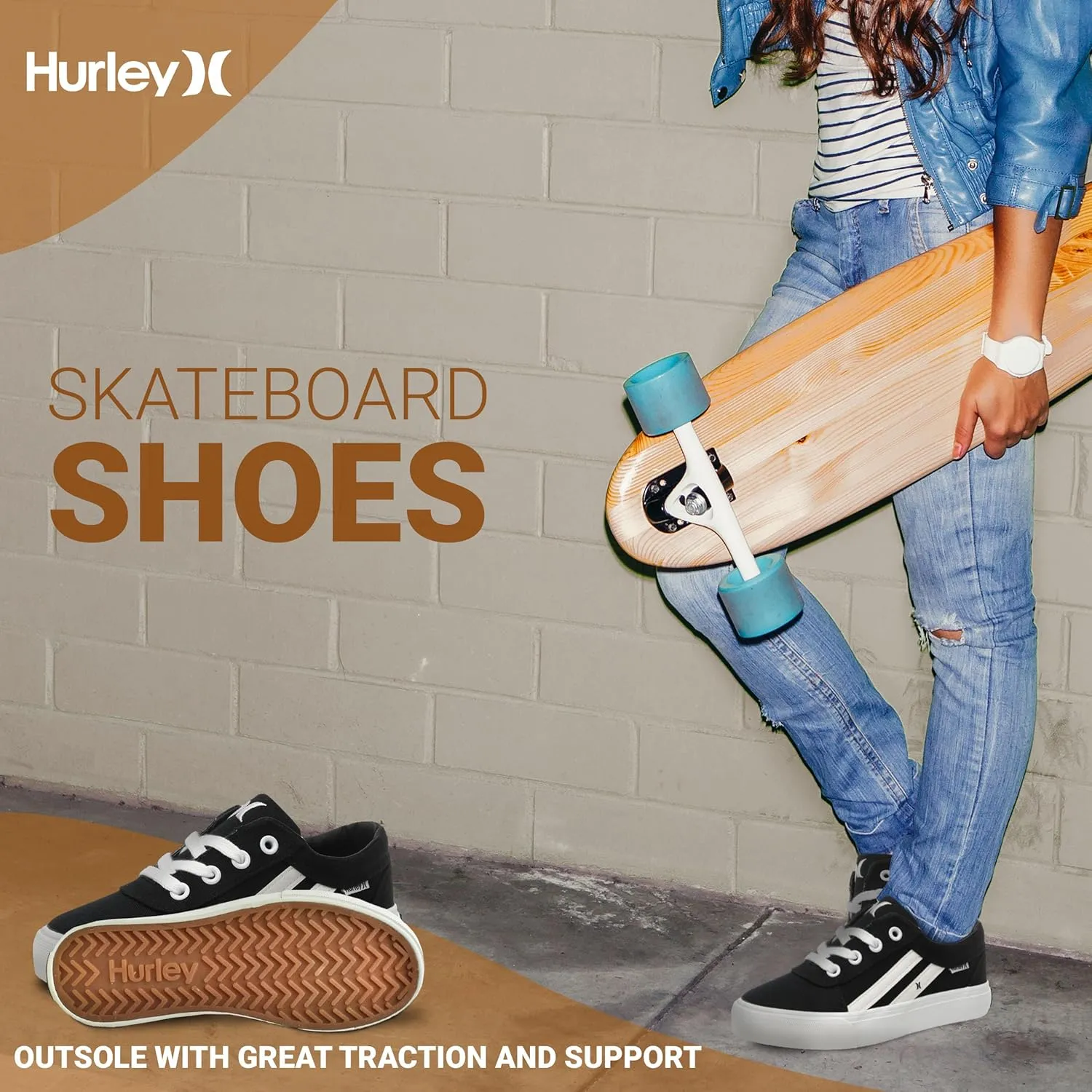 Hurley Boardy Kids Lace Up Canvas Sneakers – Low Cut Skateboarding Shoes for Kids, Sports Shoes for Boys and Girls