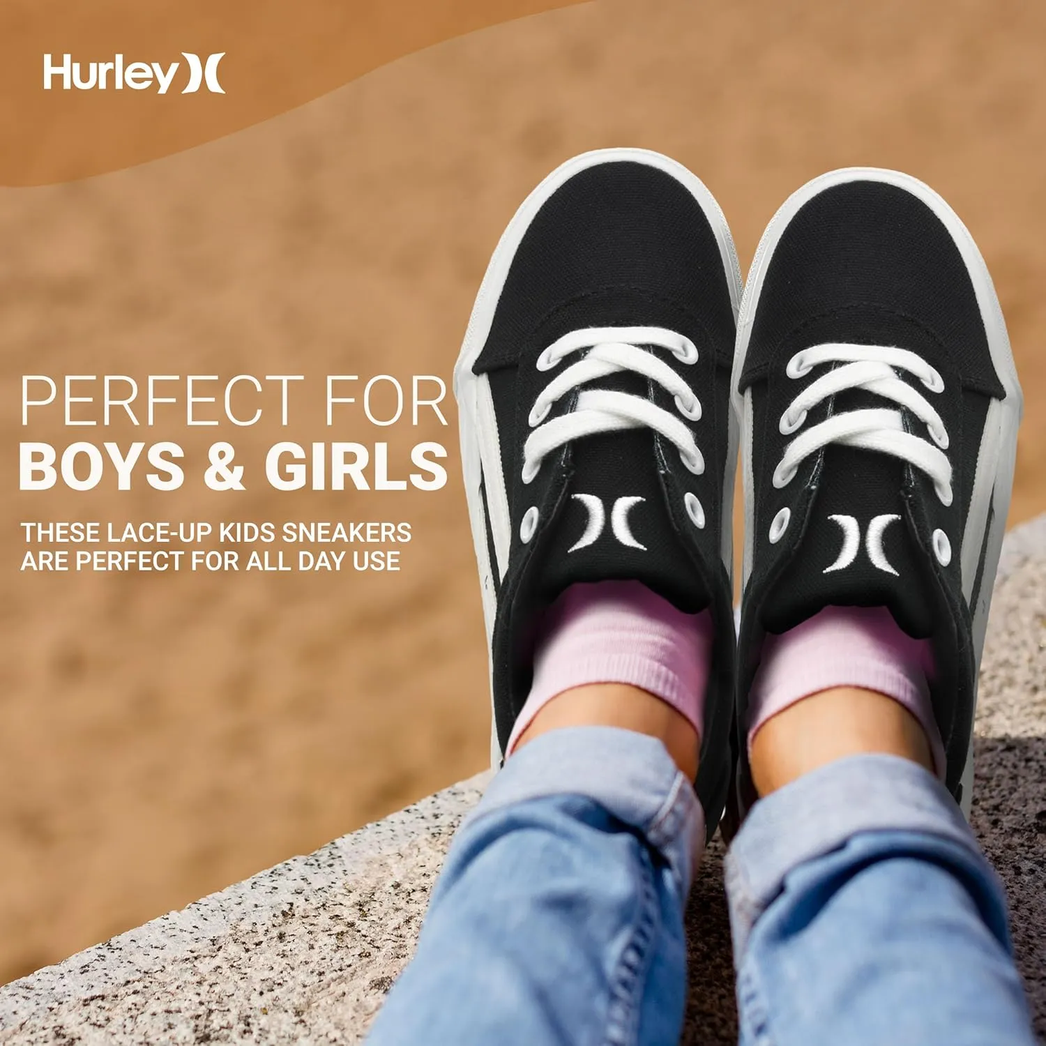 Hurley Boardy Kids Lace Up Canvas Sneakers – Low Cut Skateboarding Shoes for Kids, Sports Shoes for Boys and Girls