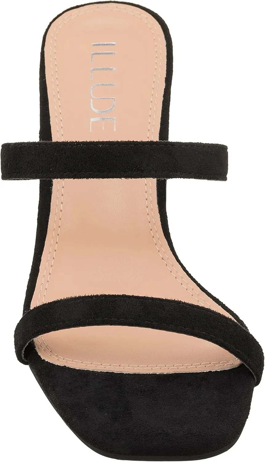 ILLUDE Women’s Block Heel Double Band Square Toe Heeled Sandal Slip On Mule - Lisa