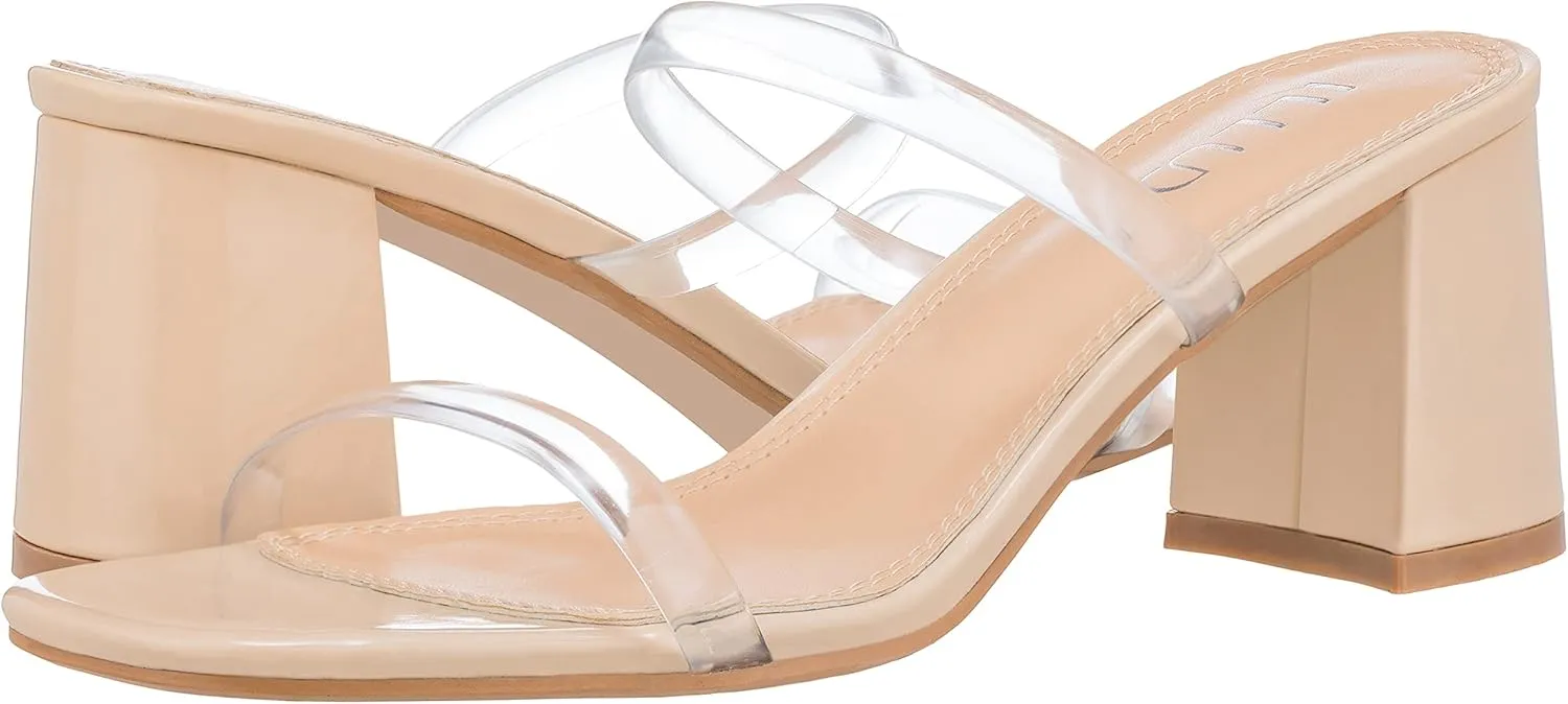 ILLUDE Women’s Block Heel Double Band Square Toe Heeled Sandal Slip On Mule - Lisa