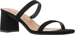 ILLUDE Women’s Block Heel Double Band Square Toe Heeled Sandal Slip On Mule - Lisa