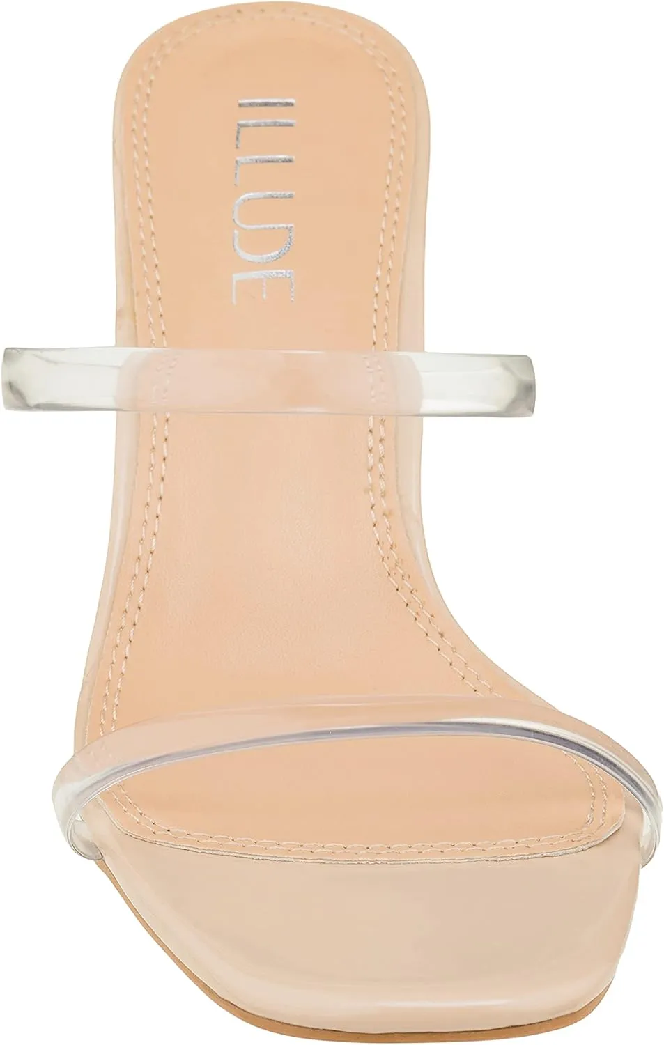 ILLUDE Women’s Block Heel Double Band Square Toe Heeled Sandal Slip On Mule - Lisa