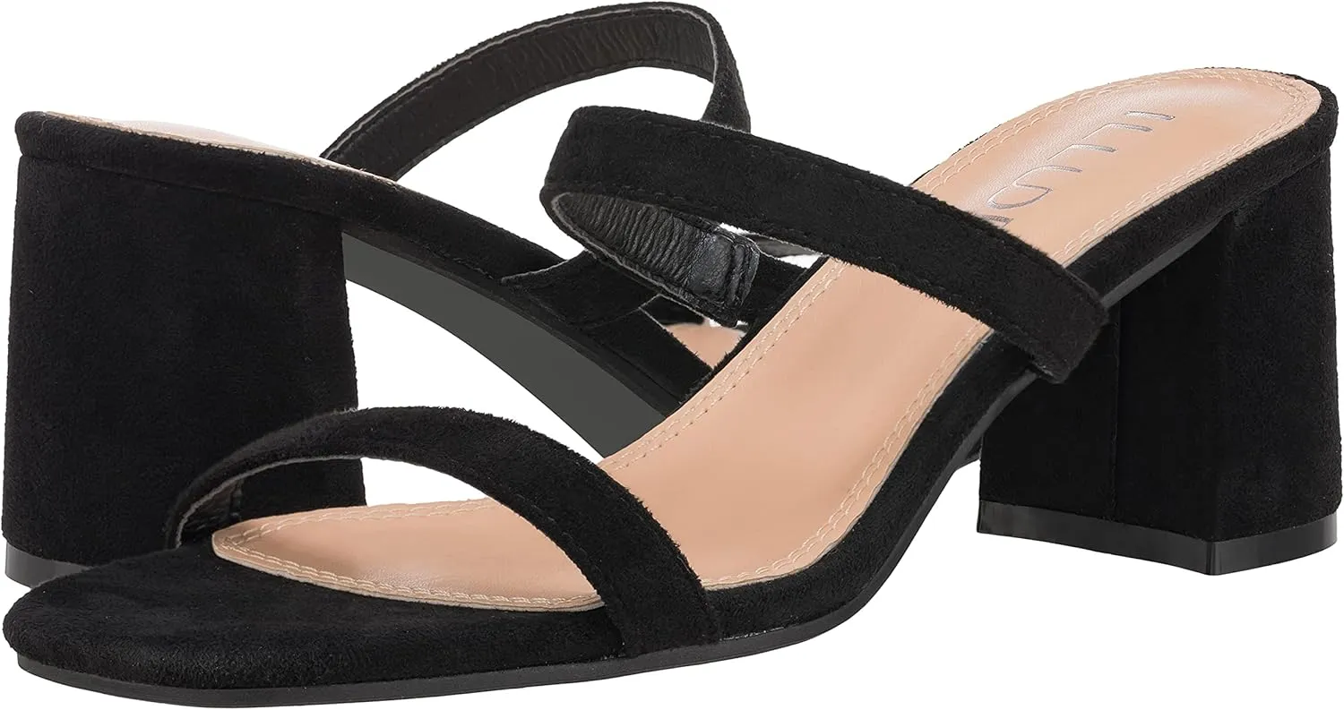 ILLUDE Women’s Block Heel Double Band Square Toe Heeled Sandal Slip On Mule - Lisa
