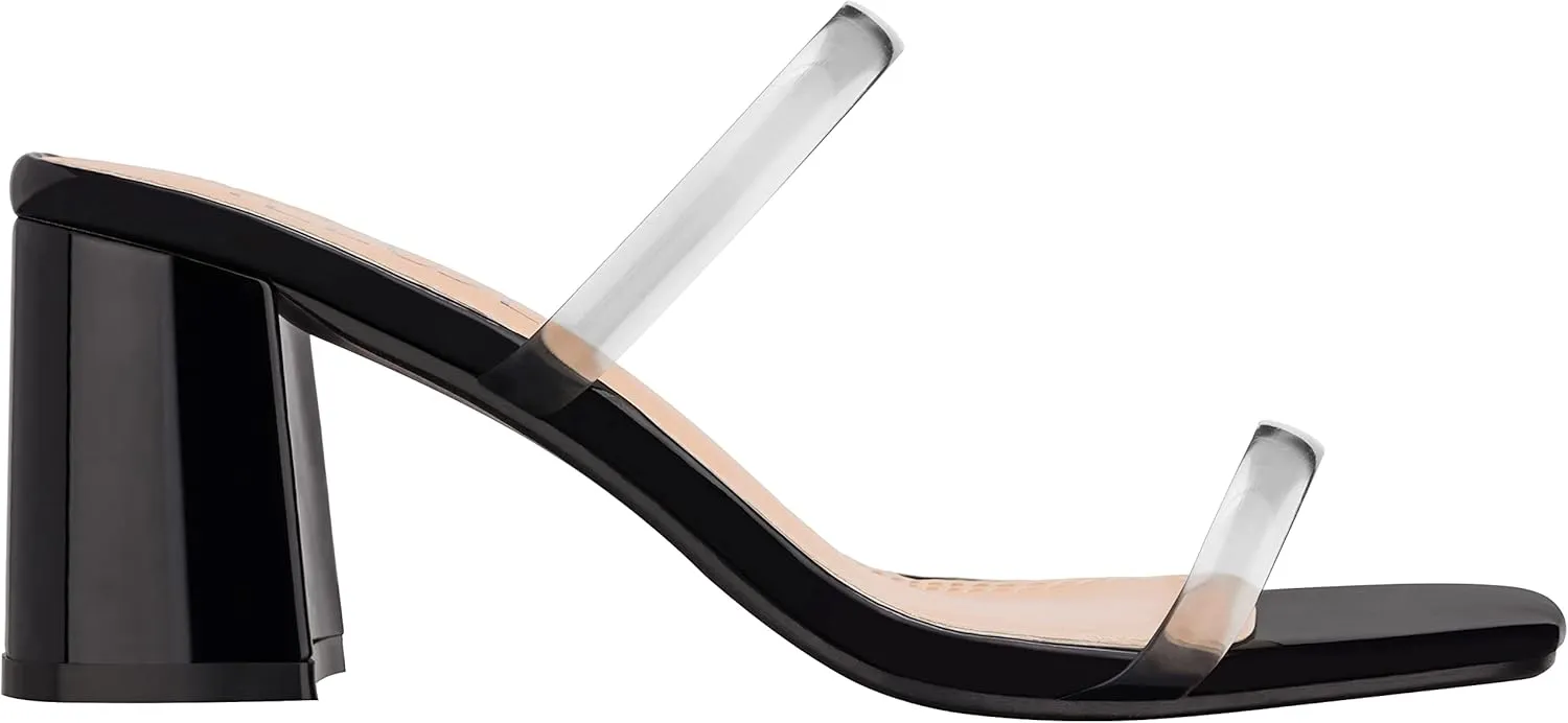 ILLUDE Women’s Block Heel Double Band Square Toe Heeled Sandal Slip On Mule - Lisa
