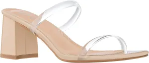 ILLUDE Women’s Block Heel Double Band Square Toe Heeled Sandal Slip On Mule - Lisa