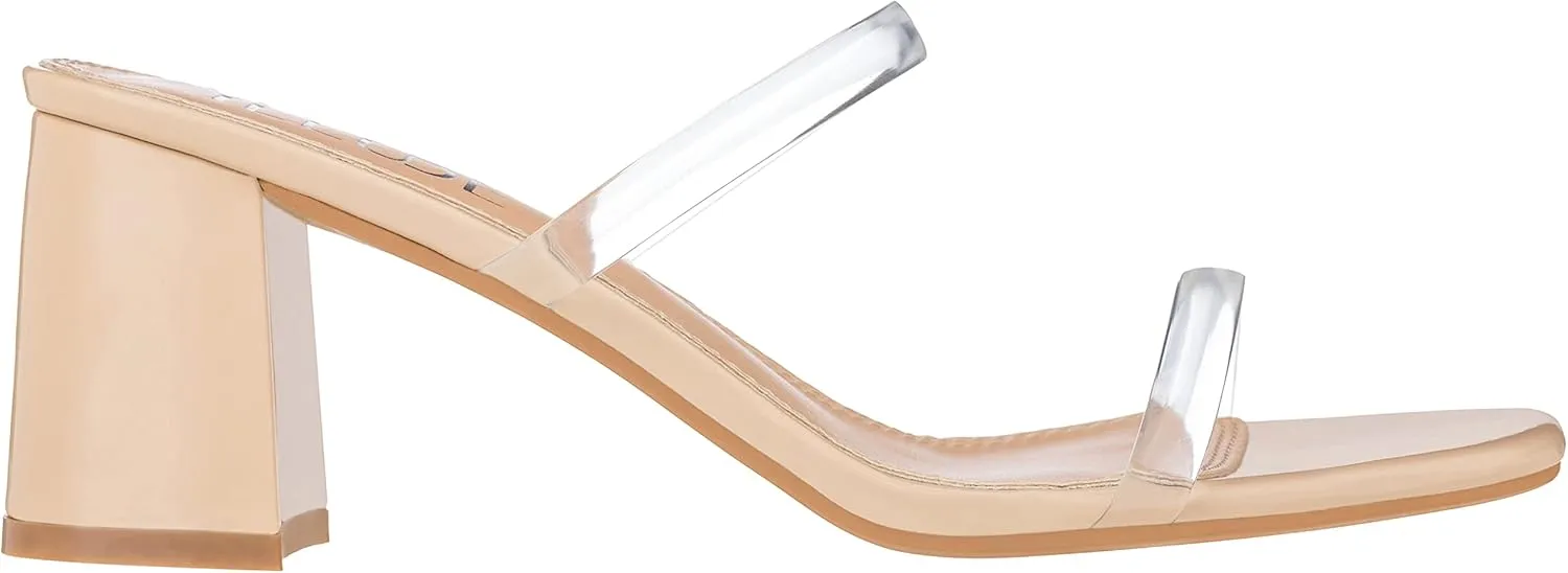 ILLUDE Women’s Block Heel Double Band Square Toe Heeled Sandal Slip On Mule - Lisa