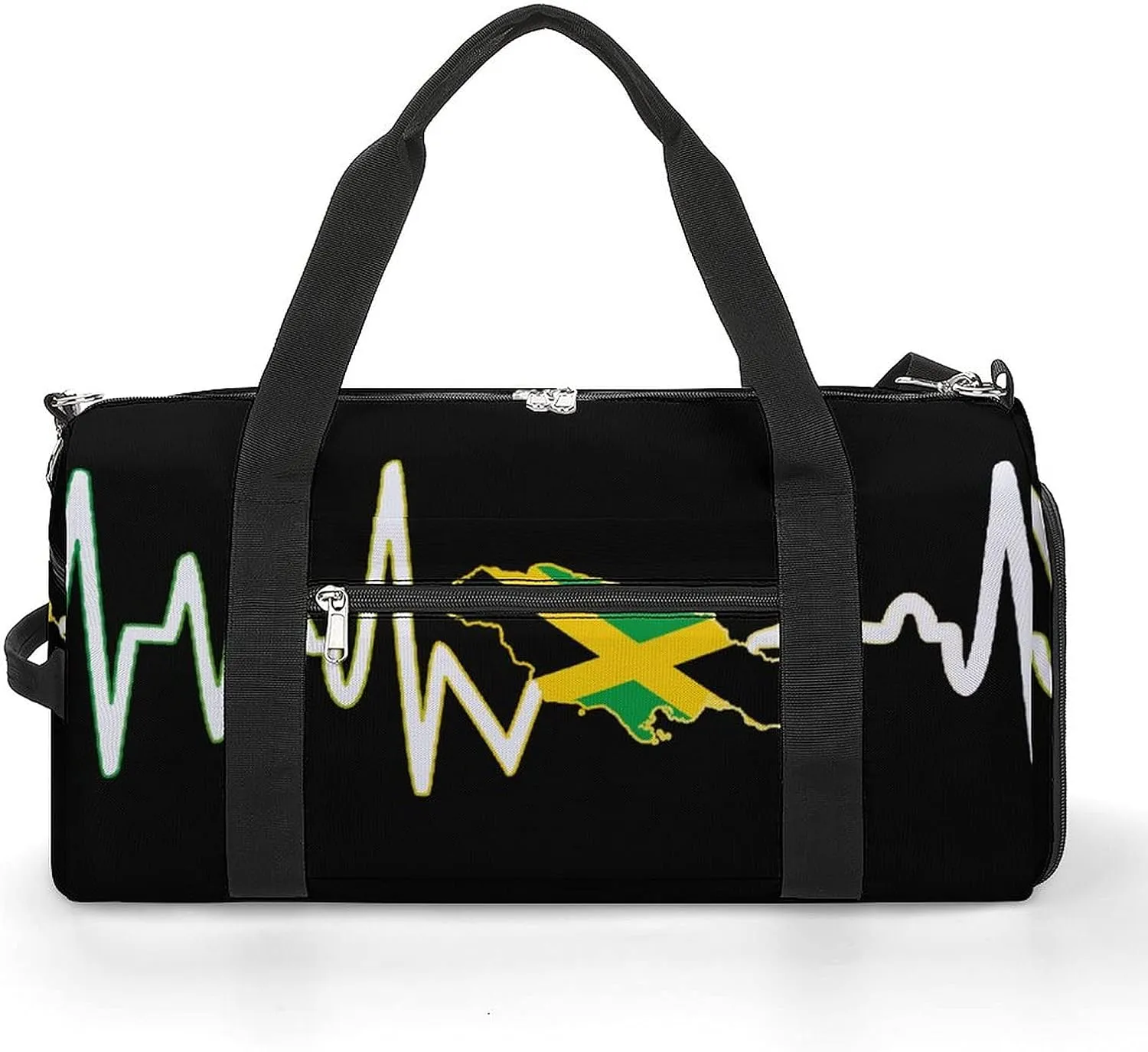Jamaica Flag Map Heartbeat Sports Gym Bag With Shoes Compartment Lightweight Duffel Carryon Overnight Travel Pack