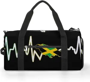 Jamaica Flag Map Heartbeat Sports Gym Bag With Shoes Compartment Lightweight Duffel Carryon Overnight Travel Pack