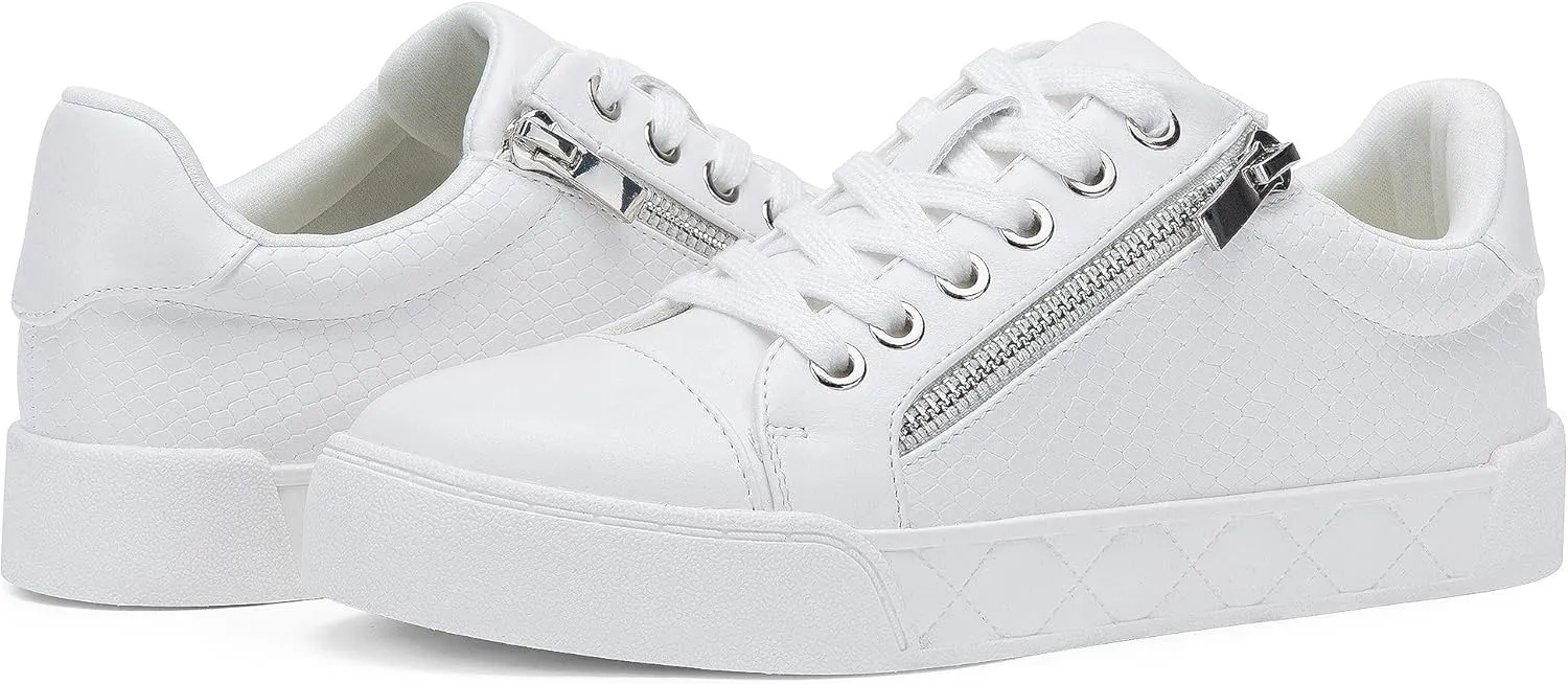 Jeossy Women's Flat Low Top Casual Fashion Sneakers Round Toe Shoes with Zipper