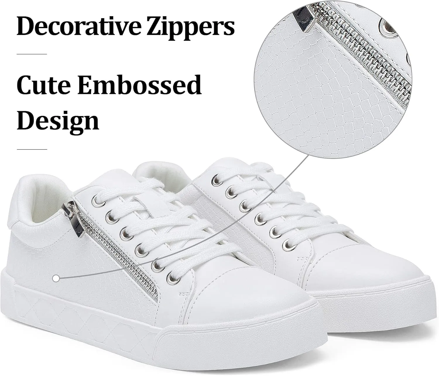 Jeossy Women's Flat Low Top Casual Fashion Sneakers Round Toe Shoes with Zipper
