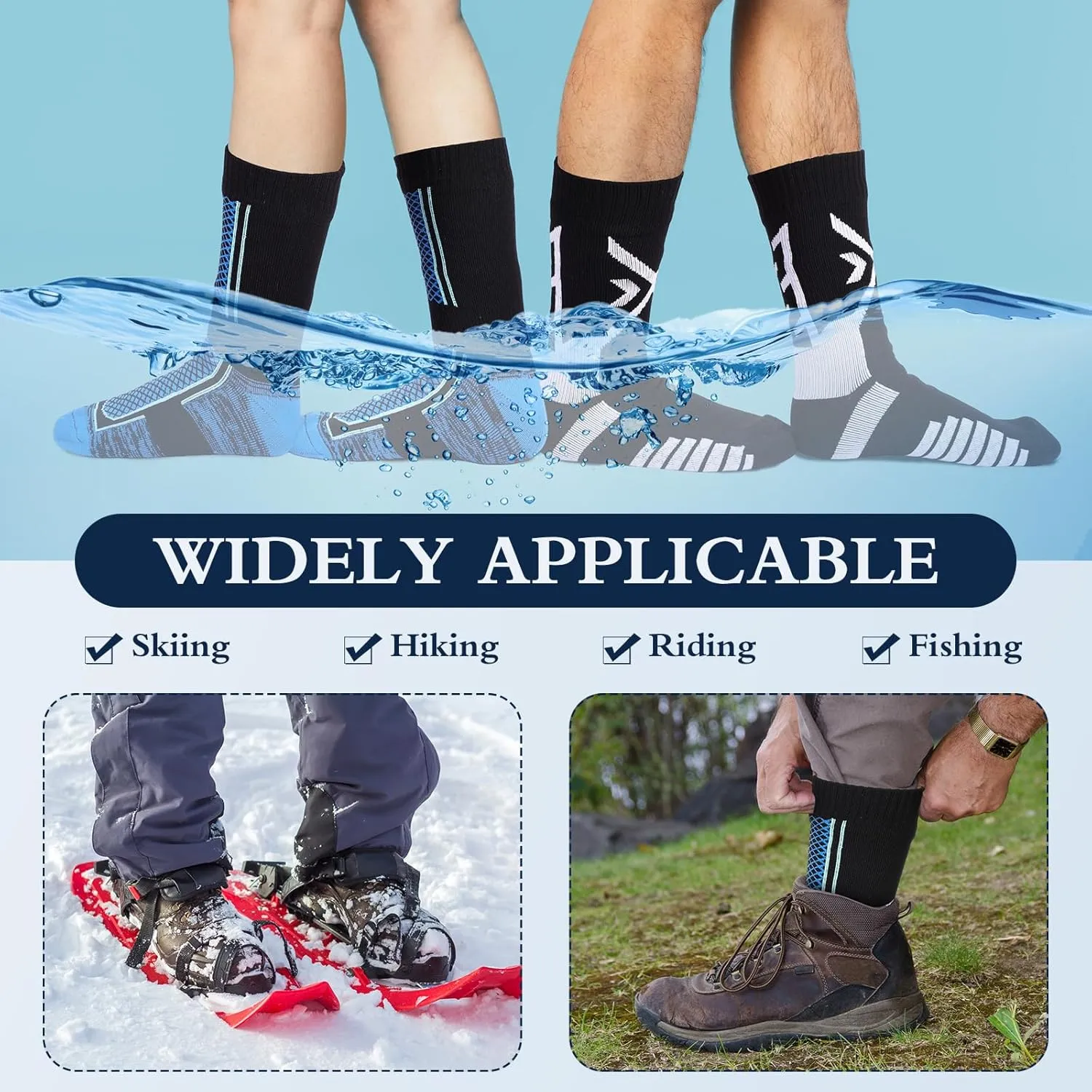 Jeyiour 2 Pairs Waterproof Socks Unisex Waterproof Breathable Outdoor Skiing Hiking Wading Fishing Socks for Men Women