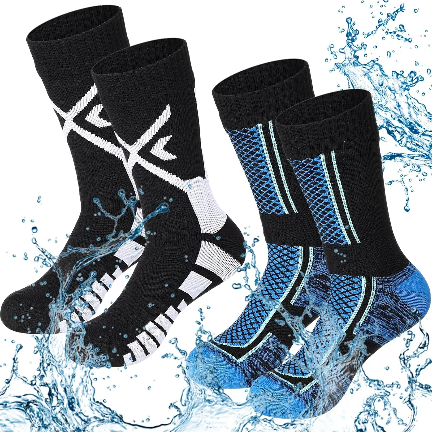 Jeyiour 2 Pairs Waterproof Socks Unisex Waterproof Breathable Outdoor Skiing Hiking Wading Fishing Socks for Men Women