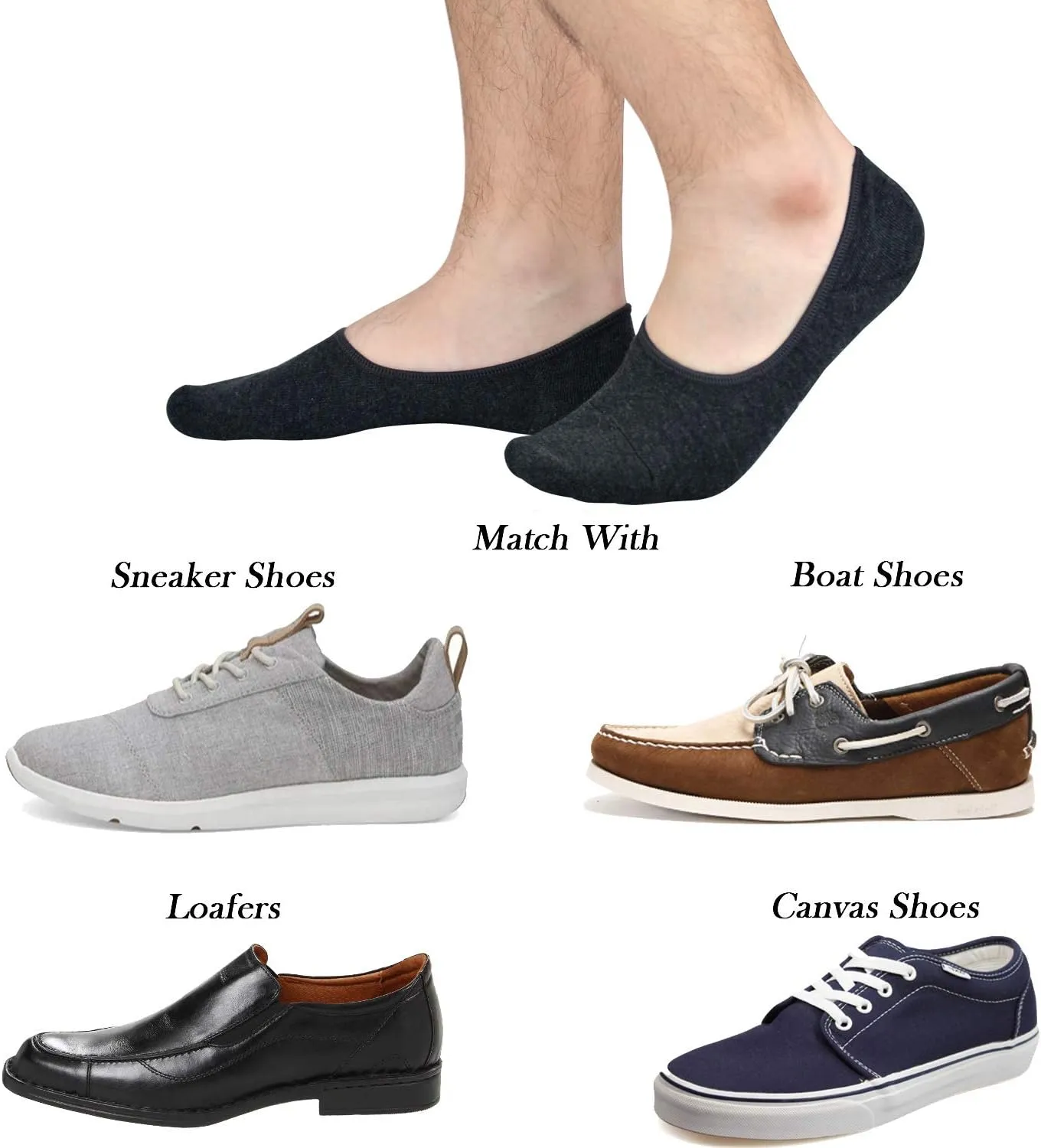 JORMATT Mens Truly No Show Socks With Non Slip Grips,Women Cotton Low Cut Socks for Loafer Sneakers Boat Shoes