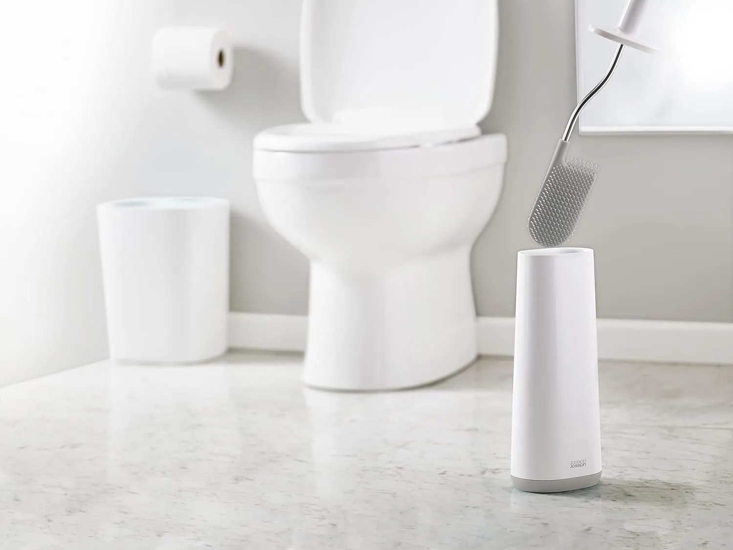 Joseph Joseph Toilet Brush with Slim Holder Flexible Anti-Drip, Grey/White