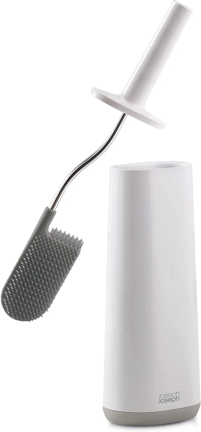 Joseph Joseph Toilet Brush with Slim Holder Flexible Anti-Drip, Grey/White