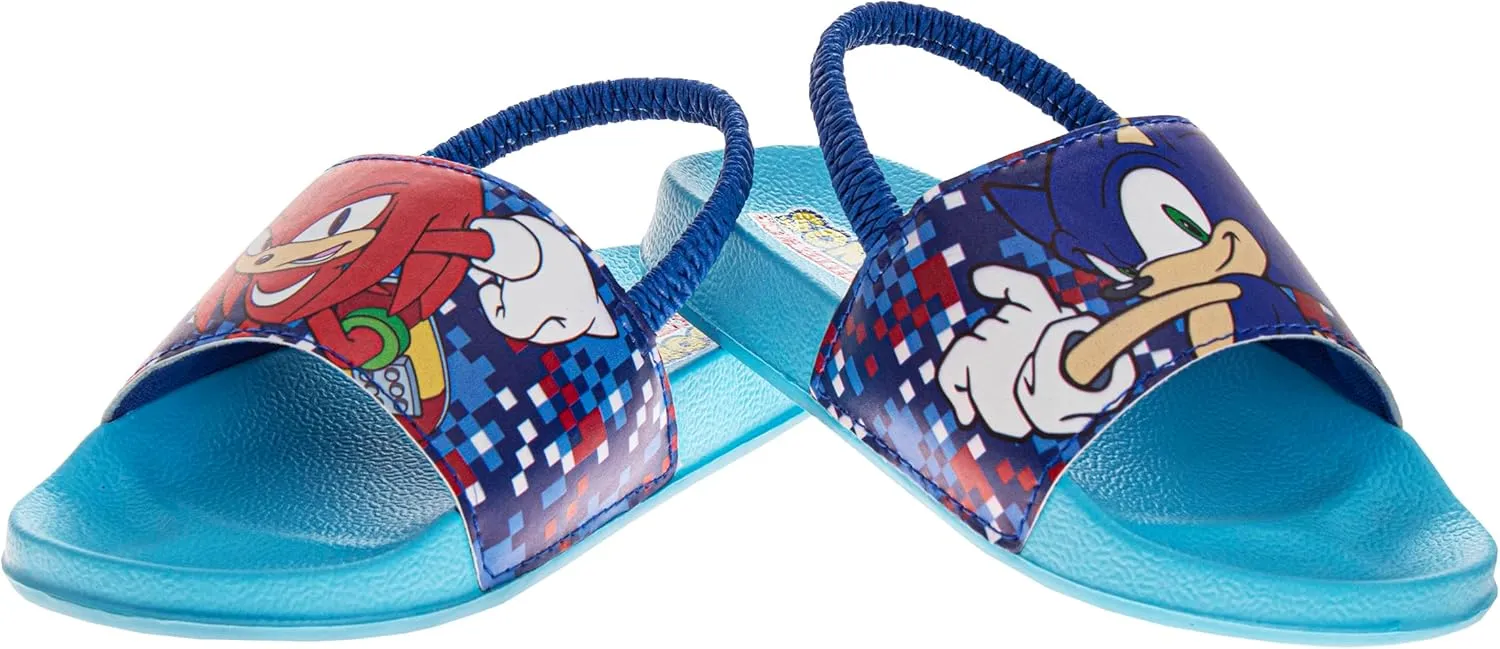 Josmo Kids Sonic The Hedgehog Slide Open Toe - Boys Sonic and Knuckles Sandal SlipOn Slides (sizes: 5-10 toddler / 11-12 little kid)