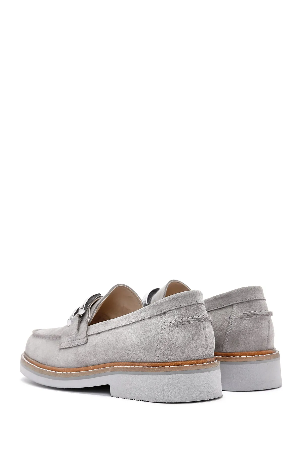 Kadın Gri Süet Deri Maskülen Loafer