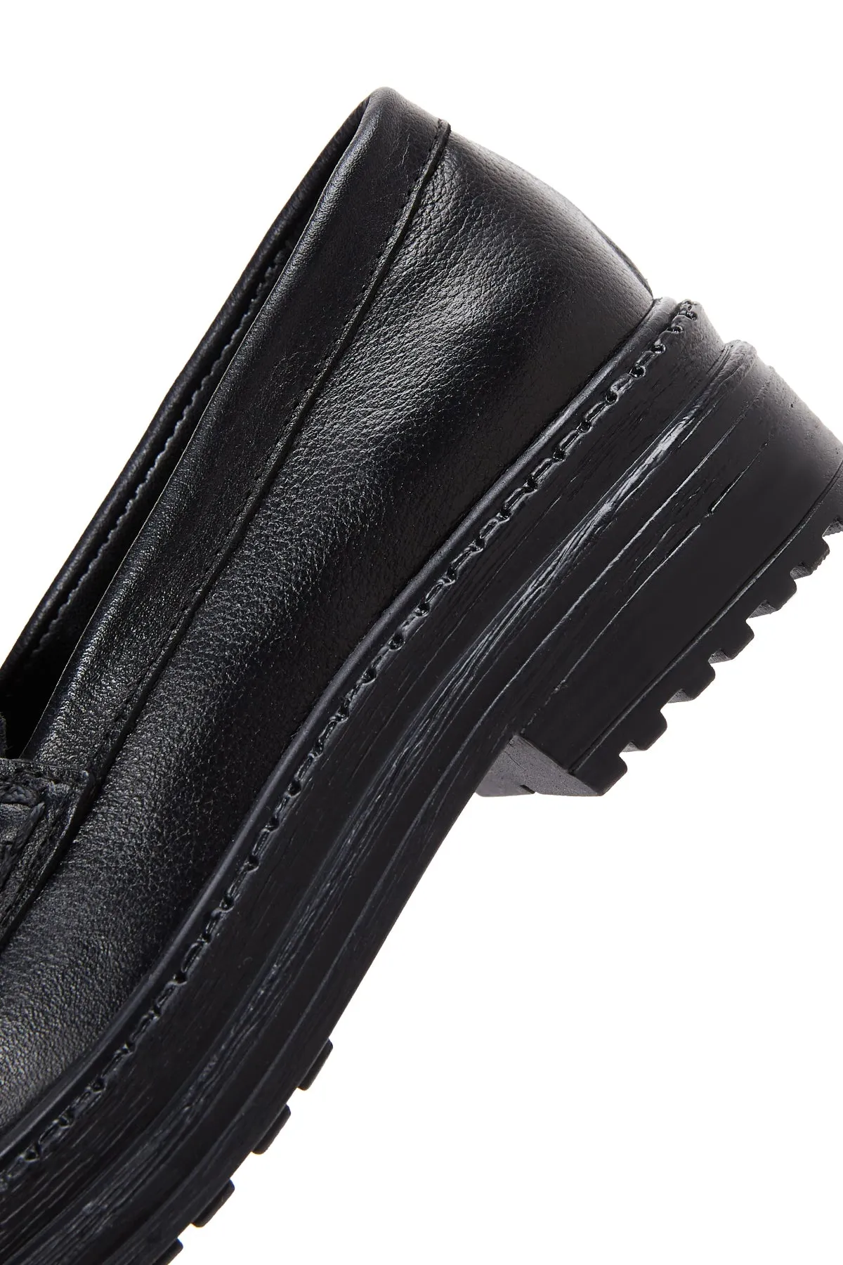 Kadın Siyah Deri Maskülen Loafer
