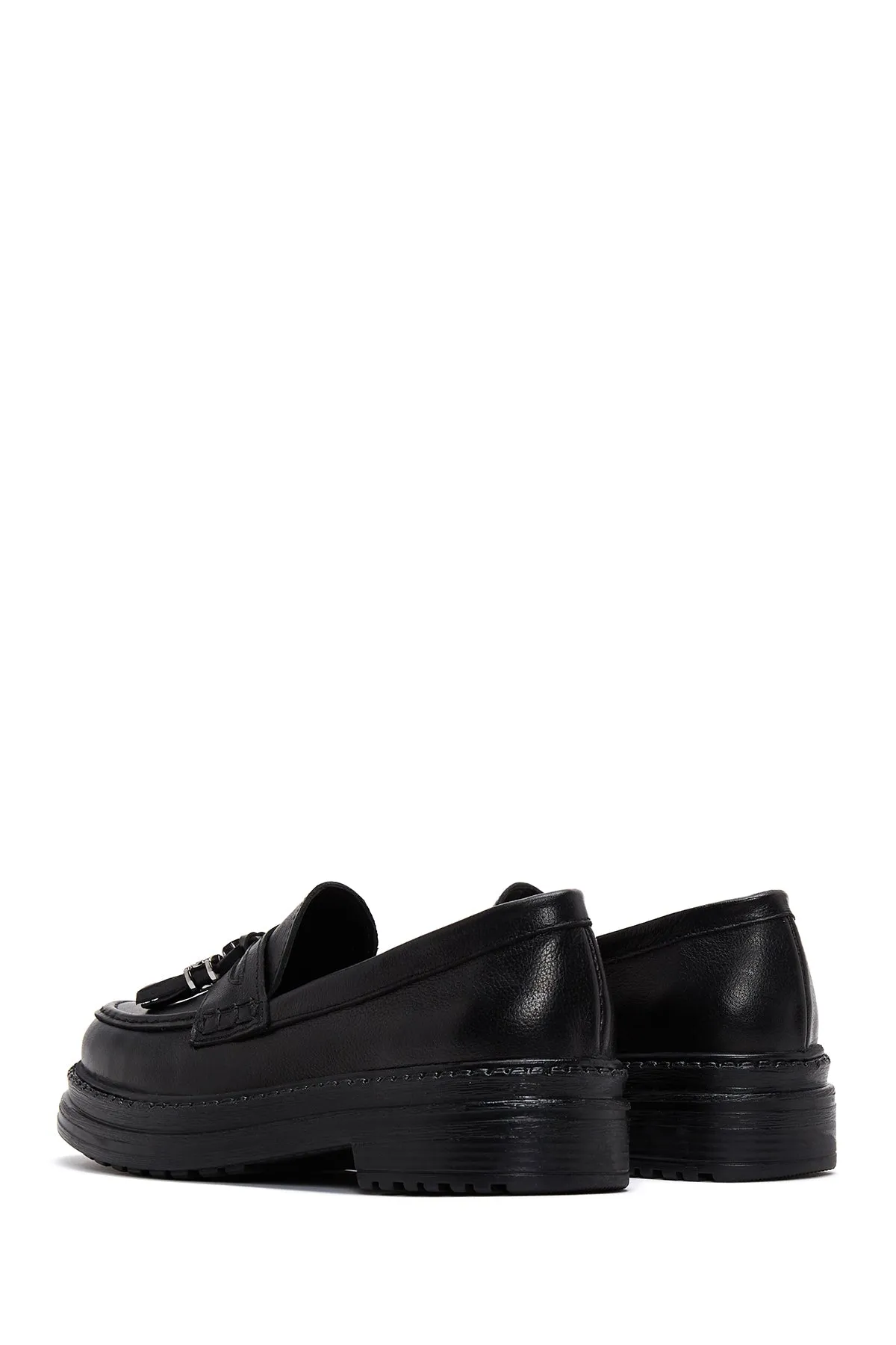 Kadın Siyah Deri Maskülen Loafer