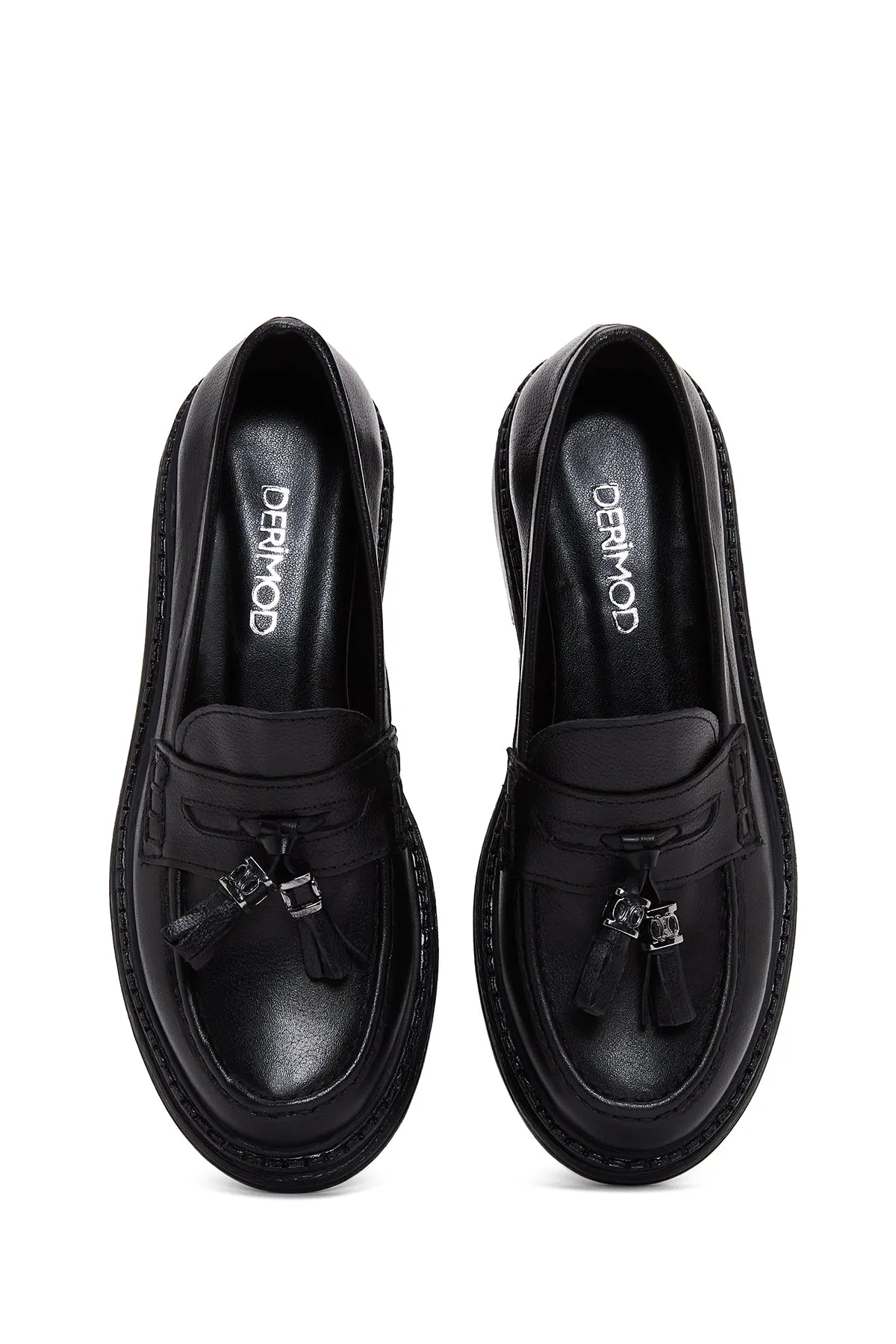 Kadın Siyah Deri Maskülen Loafer