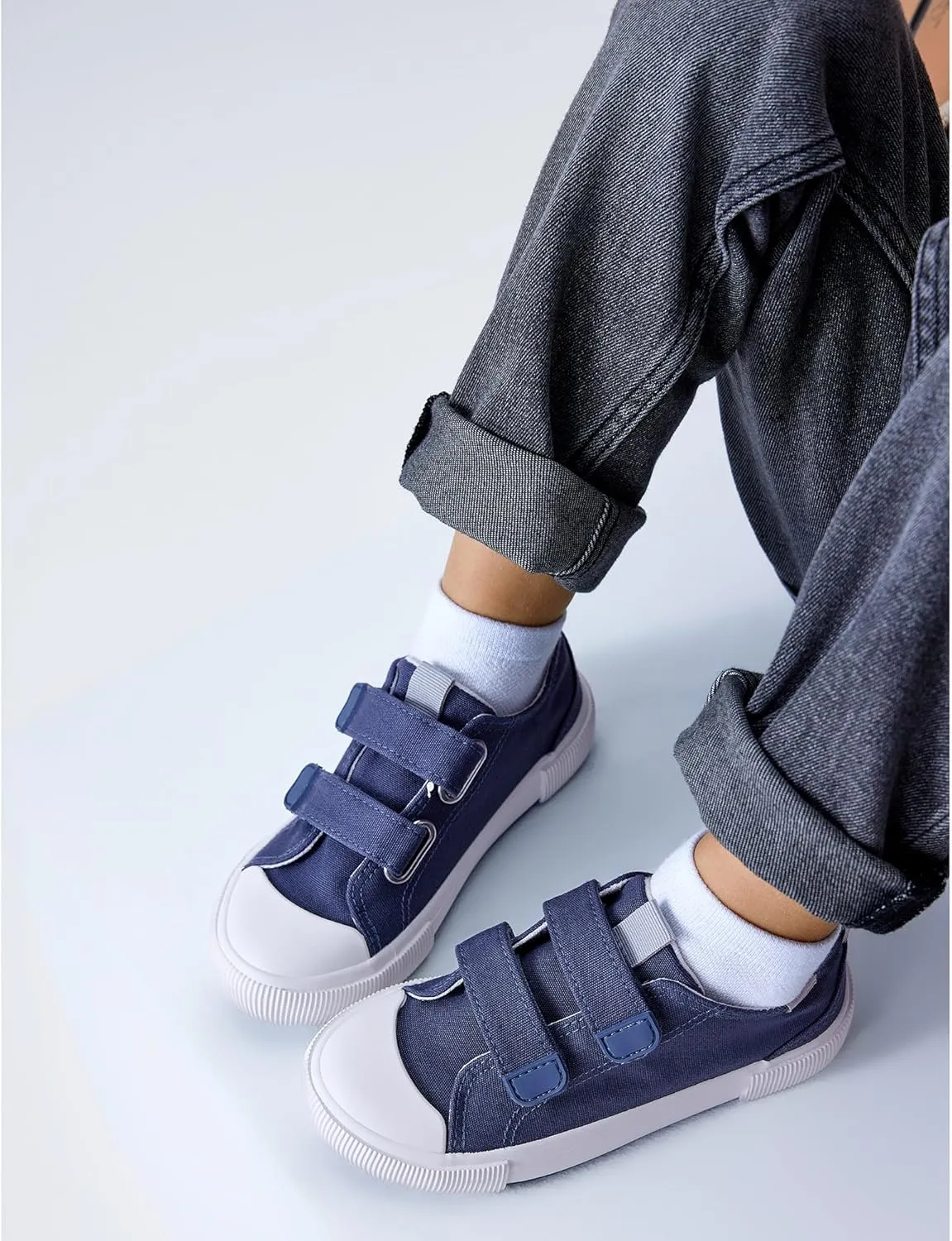 Kids Low Top Canvas Sneaker with Adjustable Hook and Loop Straps