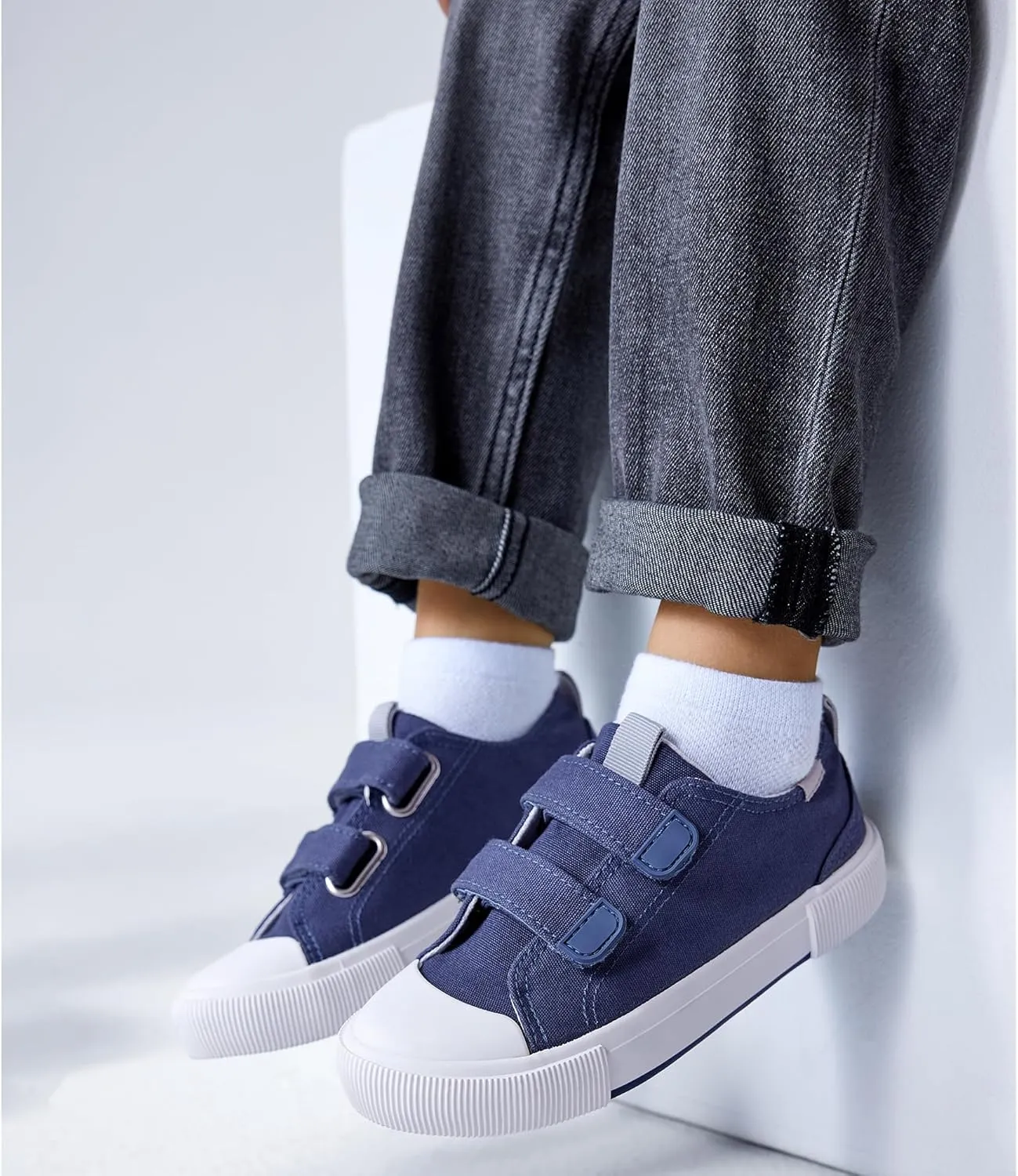 Kids Low Top Canvas Sneaker with Adjustable Hook and Loop Straps