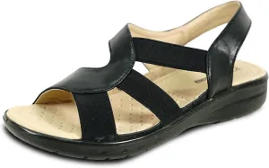 KOZI Women Comfort Casual Wedge Sandal Slip-On Loafer OY3132 Elasticized Band Open Round Toe Black Flower Navy Red White