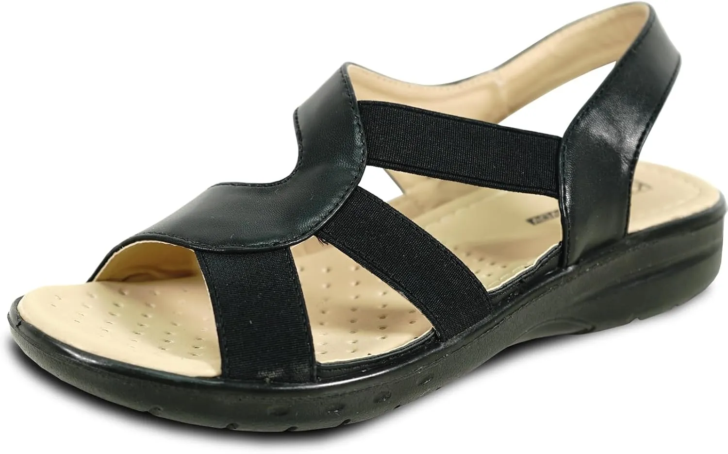 KOZI Women Comfort Casual Wedge Sandal Slip-On Loafer OY3132 Elasticized Band Open Round Toe Black Flower Navy Red White