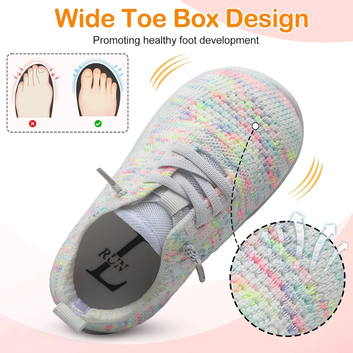 L-RUN Toddler Boys Girls Tennis Shoes Breathable Comfortable Barefoot Wide Summer School Walking Sneakers Baby First Walking Shoes