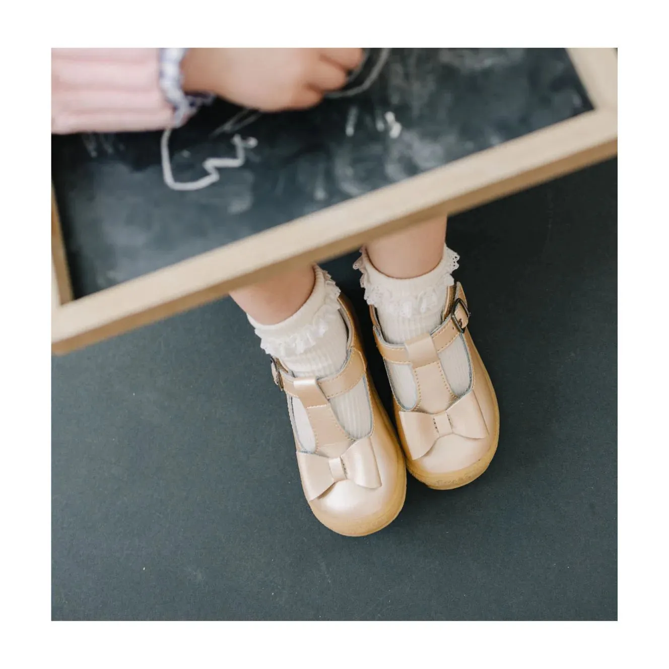 L'Amour Shoes Emma Shimmer Bow T-Strap Mary Jane