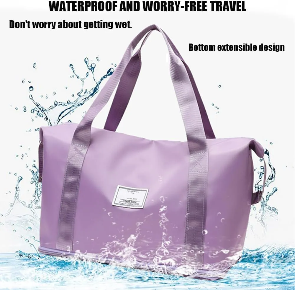 Large Capacity Folding Travel Duffel Bag, Tote Sports Gym Bag, Shoulder Overnight Weekender Bag for Women & Men, Hospital bag, Expandable Duffel Bag with Trolley Sleeve/Wet Pocket